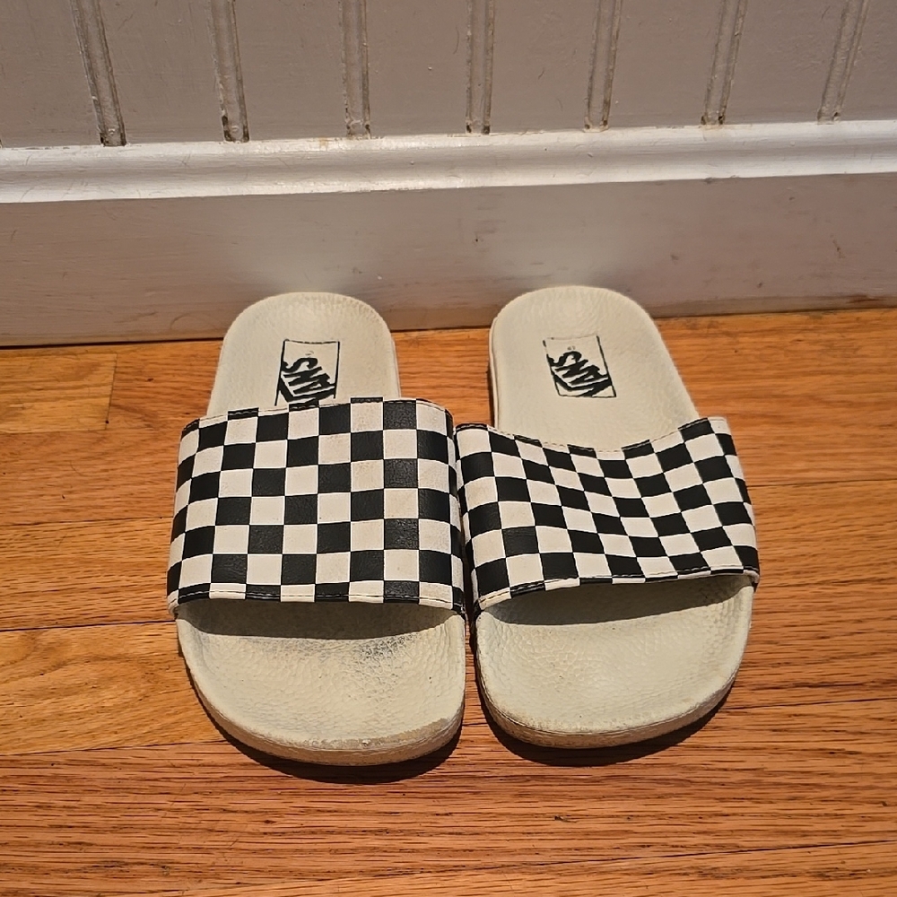 Vans Womens Checkered Slide Sandals - Black and White